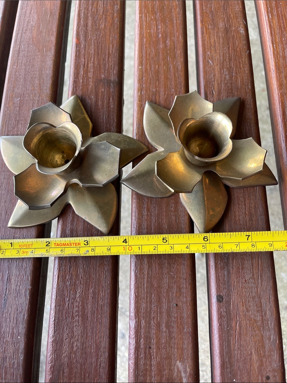 Brass Flower-Shaped Candle Holders - Set of 2